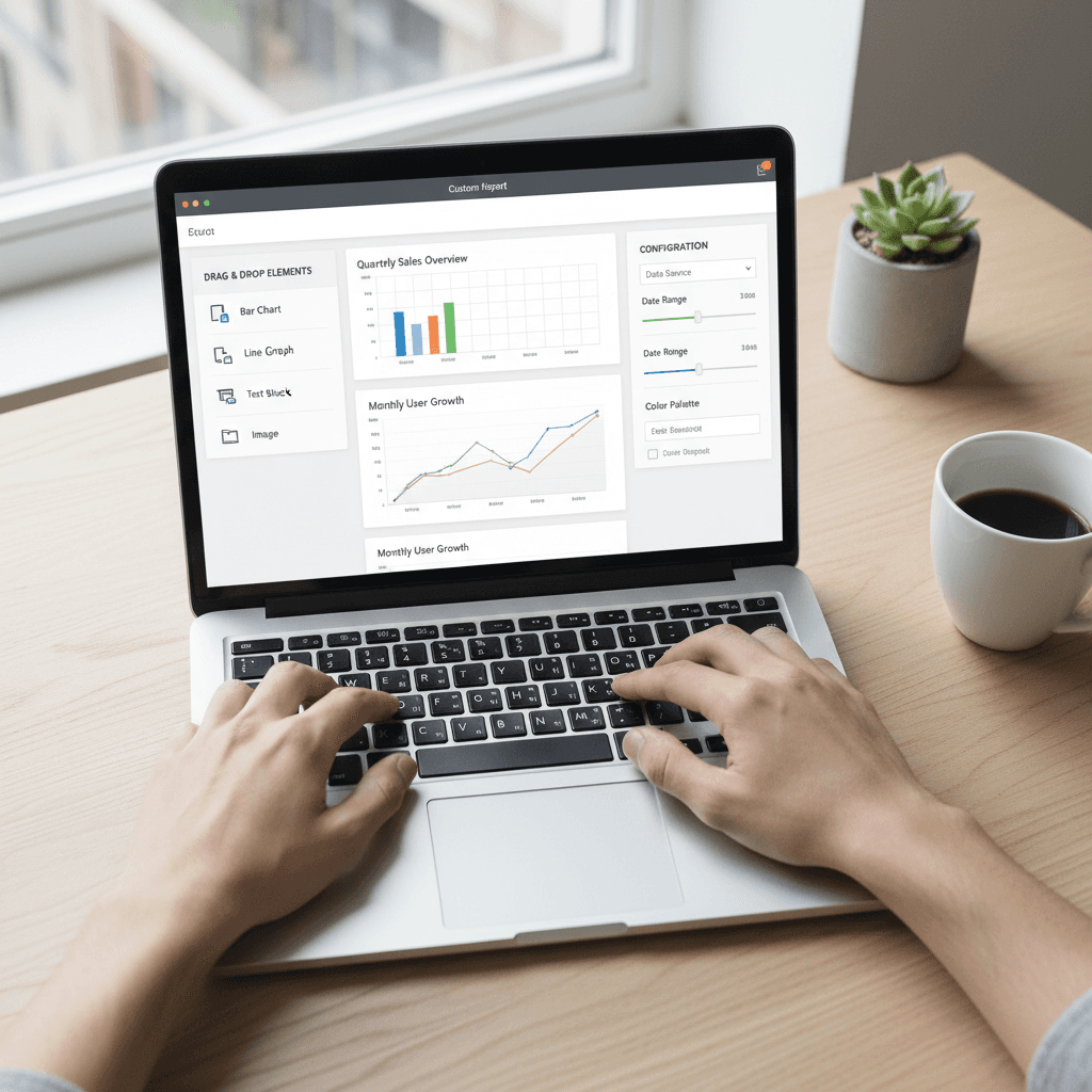 User building custom business reports with drag-and-drop interface